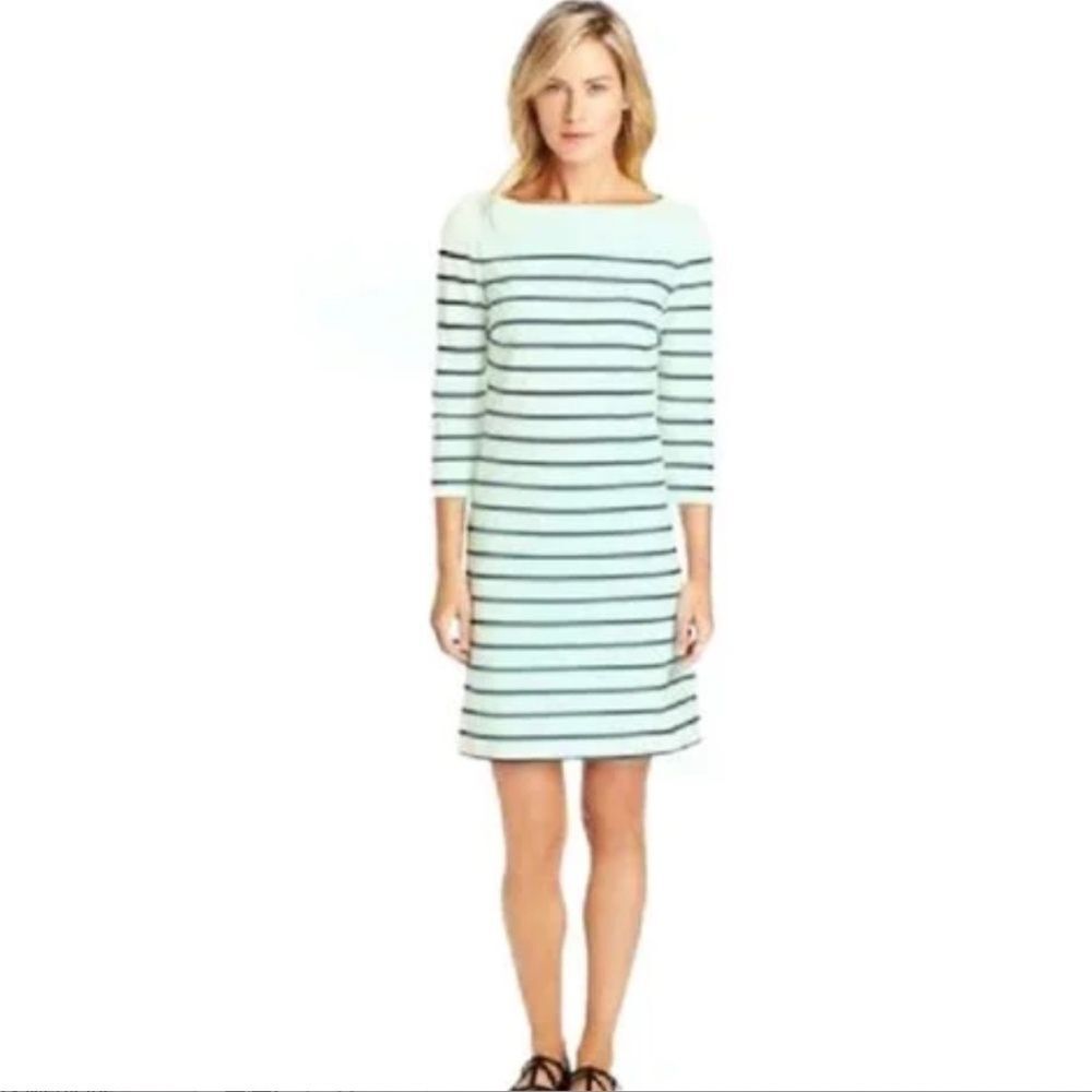 J.McLaughlin Striped Boatneck 3/4 Sleeve Dress – Mint &‎ Navy- Size M